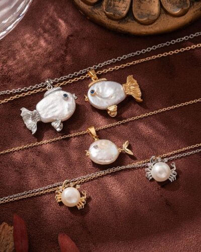 Delicate Fish Crab Shape Freshwater Pearl Necklace