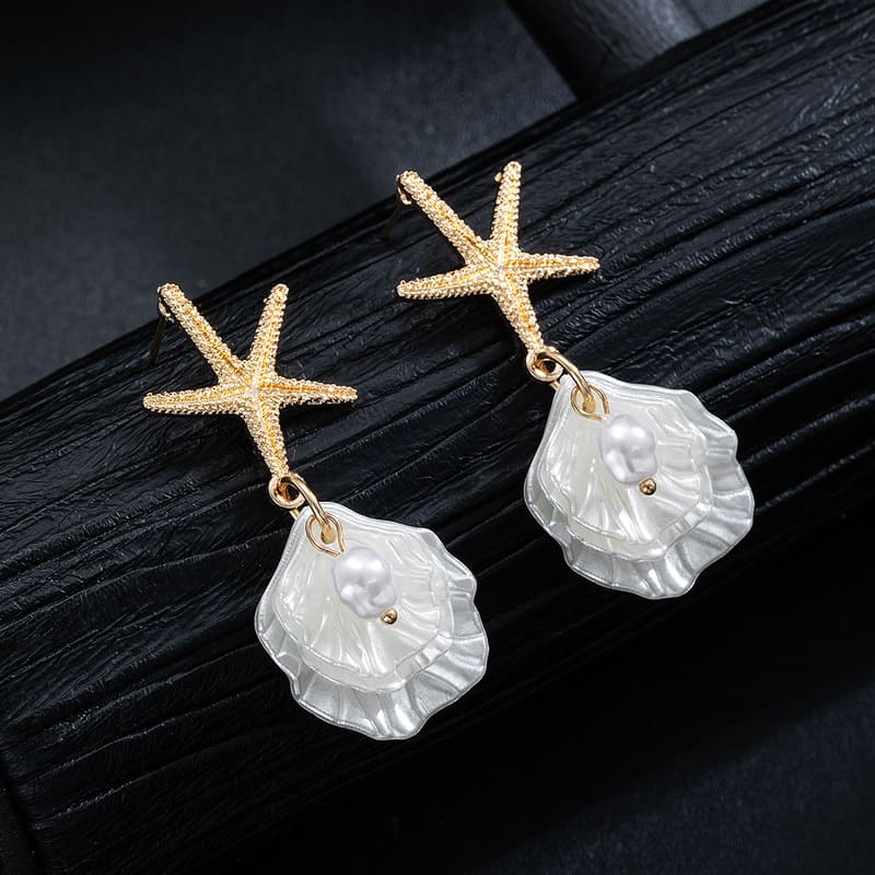Unique Starfish Pearl and Shell Earrings Vacation Style
