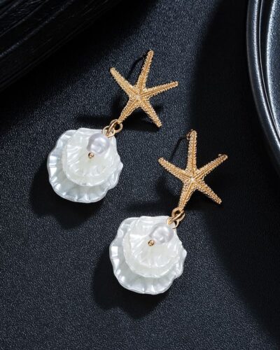 Unique Starfish Pearl and Shell Earrings Vacation Style