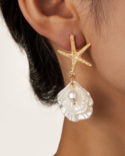 Unique Starfish Pearl and Shell Earrings Vacation Style