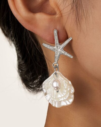 Unique Starfish Pearl and Shell Earrings Vacation Style