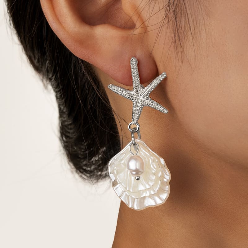 Unique Starfish Pearl and Shell Earrings Vacation Style