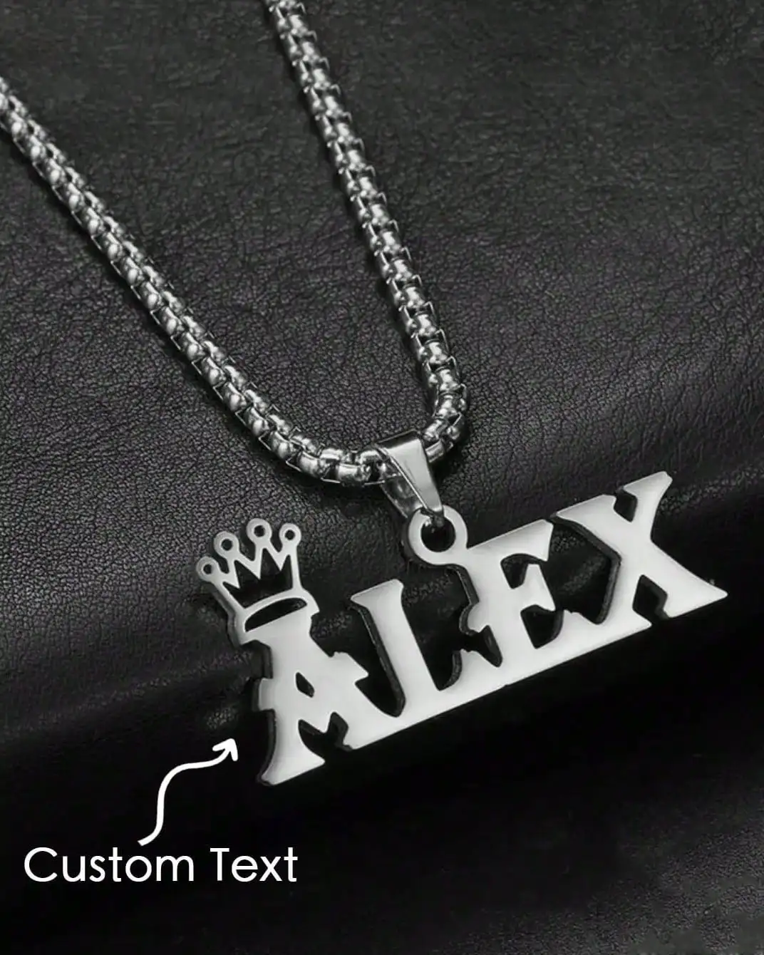 Unisex Stainless Steel Crown Custom Monogram Necklace - Obrázek 2