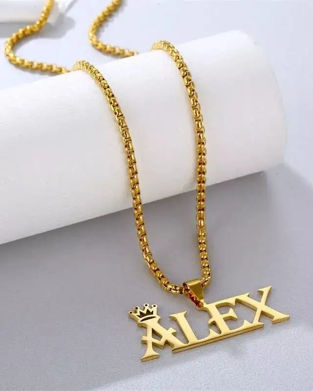 Unisex Stainless Steel Crown Custom Monogram Necklace - Obrázek 4