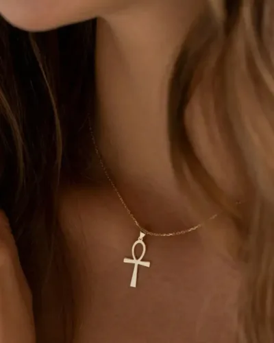 Alternative view of Unisex Stainless Steel Rope Chain Ankh Pendant Necklace