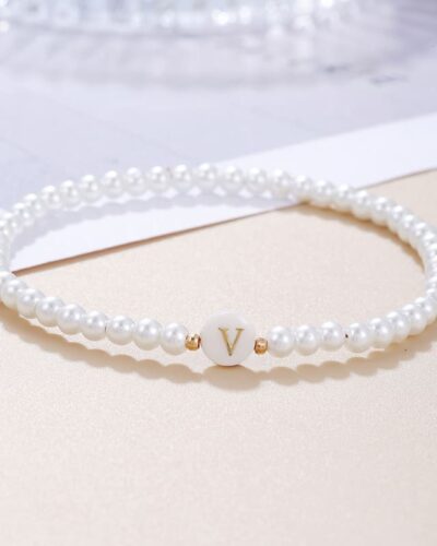 Versatile A-Z Letter Beaded Pearl Bracelet for Women