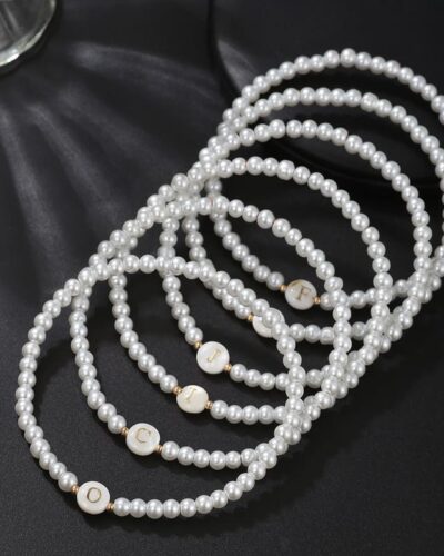 Versatile A-Z Letter Beaded Pearl Bracelet for Women