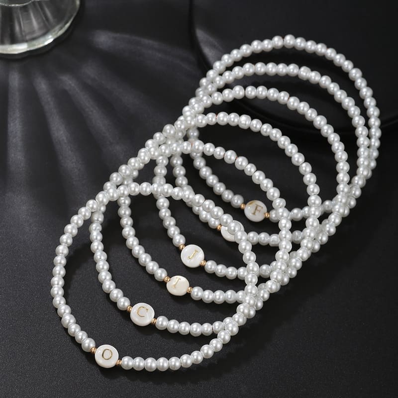 Versatile A-Z Letter Beaded Pearl Bracelet for Women