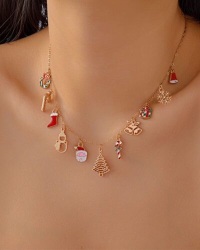 Versatile Christmas Charm Necklace Enamel Xmas Wreath