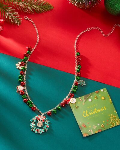 Versatile Christmas Charm Necklace Enamel Xmas Wreath