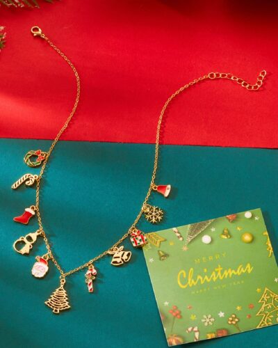 Versatile Christmas Charm Necklace Enamel Xmas Wreath
