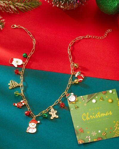 Versatile Christmas Charm Necklace Enamel Xmas Wreath