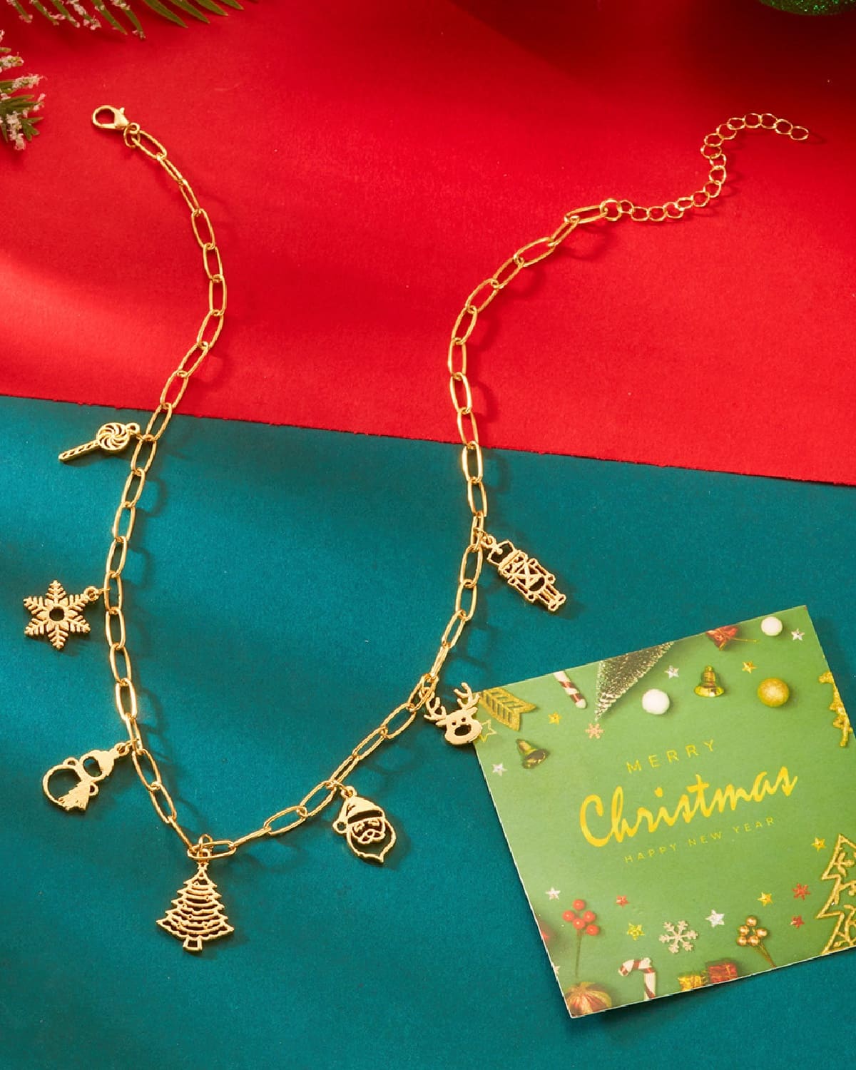 Versatile Christmas Charm Necklace Enamel Xmas Wreath