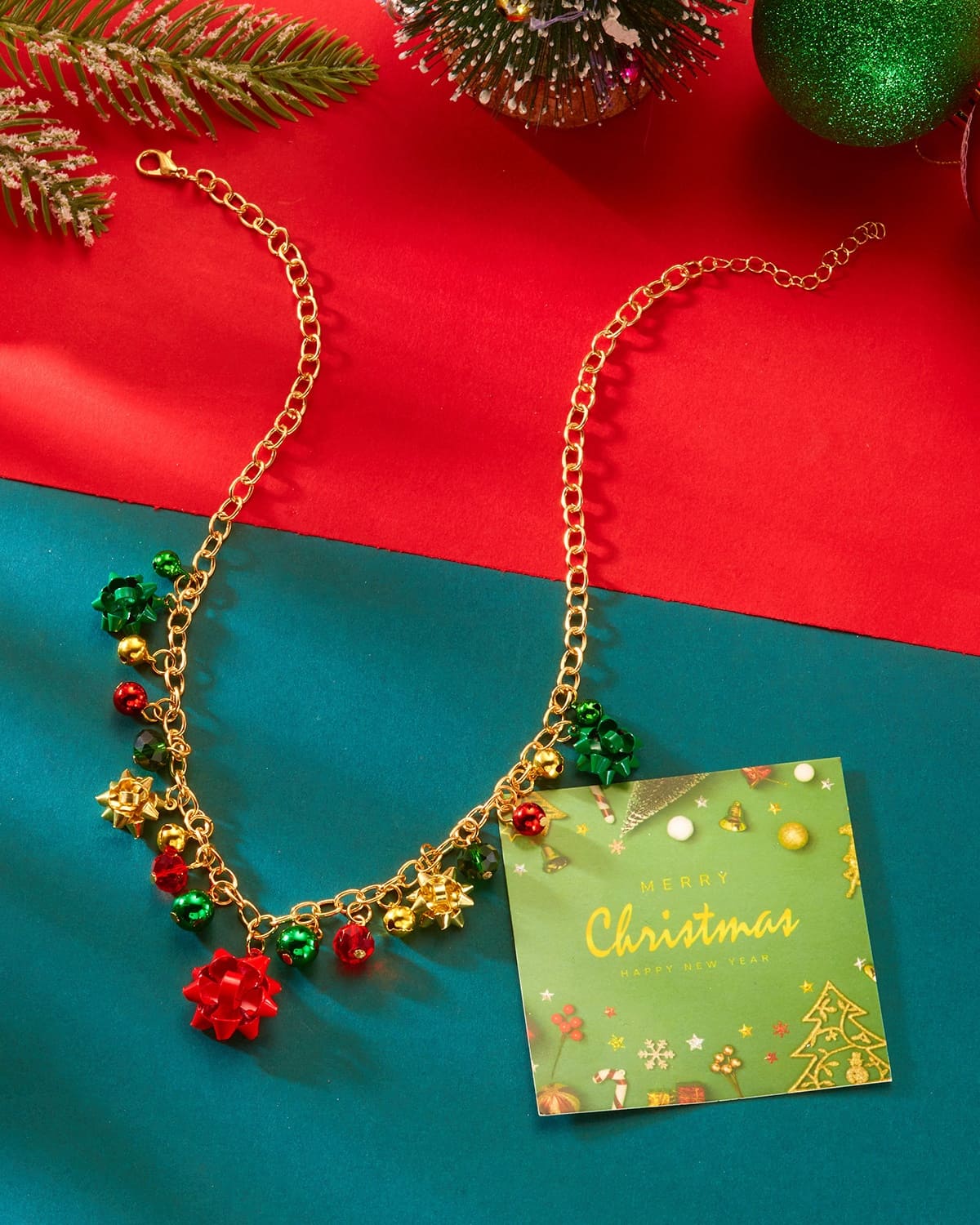 Versatile Christmas Charm Necklace Enamel Xmas Wreath