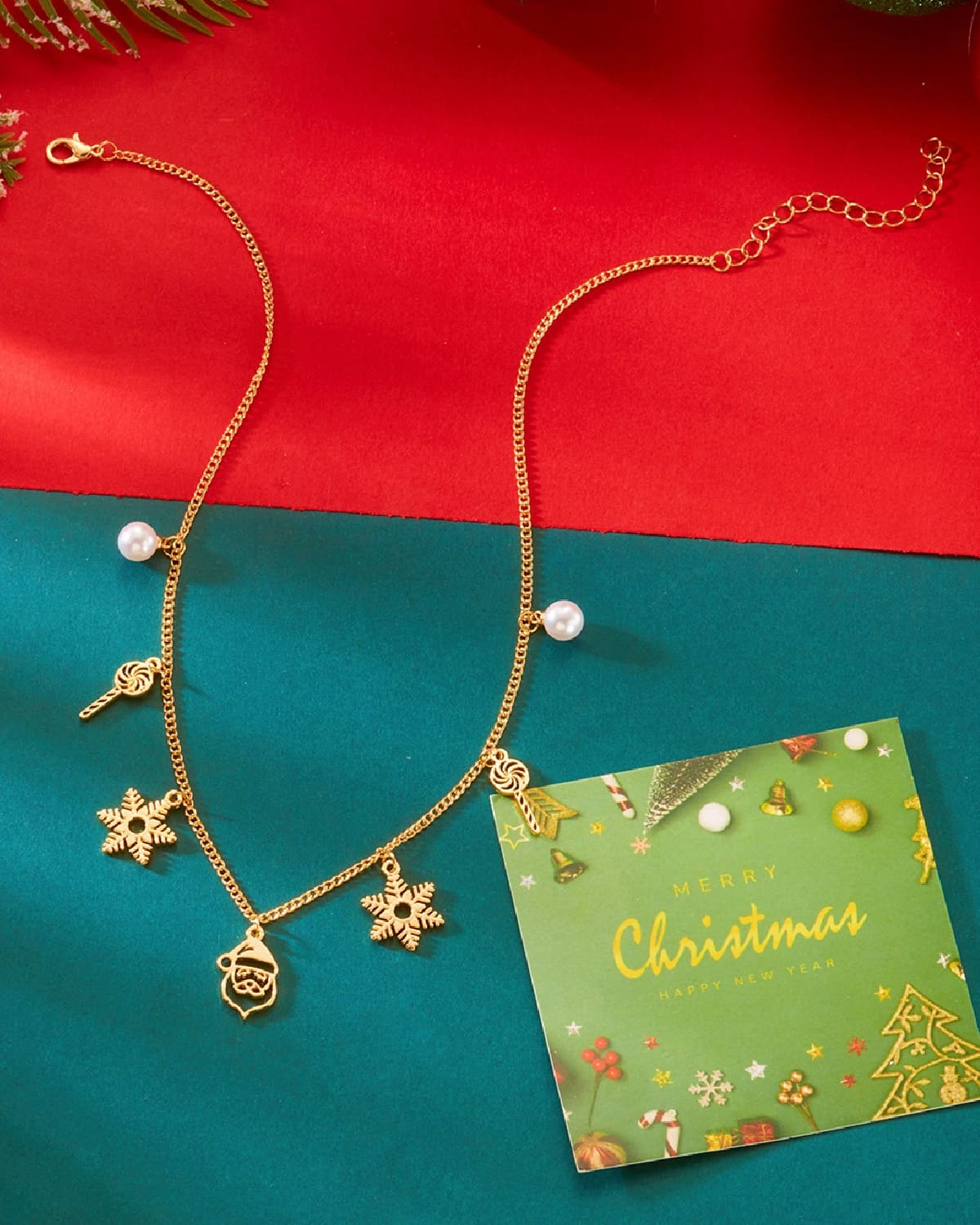 Versatile Christmas Charm Necklace Enamel Xmas Wreath