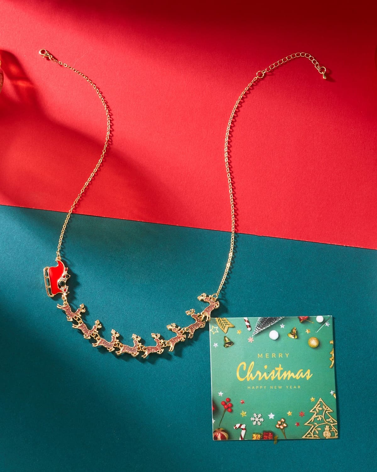 Versatile Christmas Charm Necklace Enamel Xmas Wreath