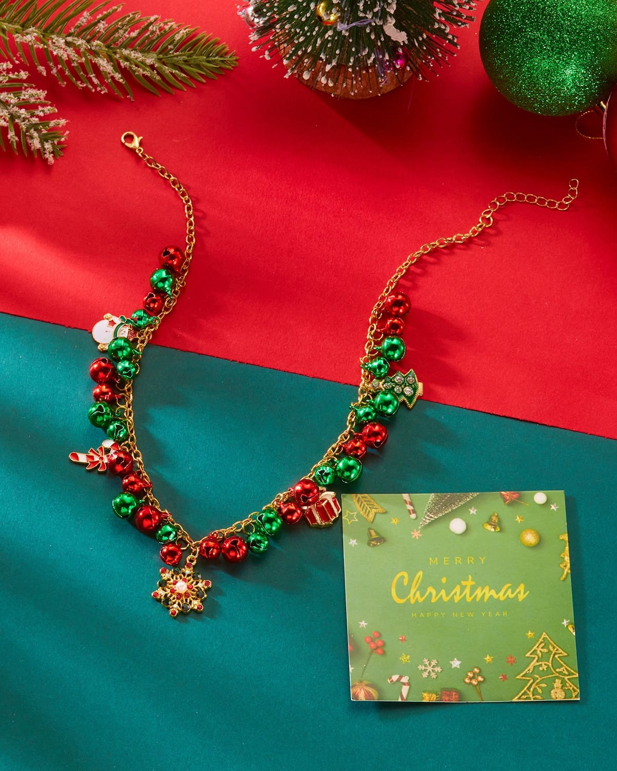 Versatile Christmas Charm Necklace Enamel Xmas Wreath