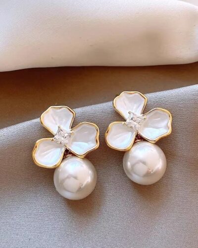 Versatile Pink White Flower Pearl Earrings Daily Wear