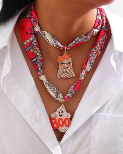 Versatile Scarf Necklace with Charm Halloween Decor