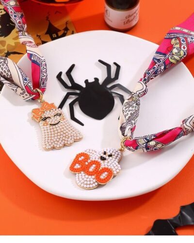 Versatile Scarf Necklace with Charm Halloween Decor