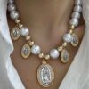 Vintage Chunky Pearl Statement Necklace Jesus Pendant