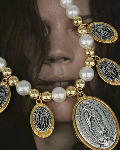 Vintage Chunky Pearl Statement Necklace Jesus Pendant