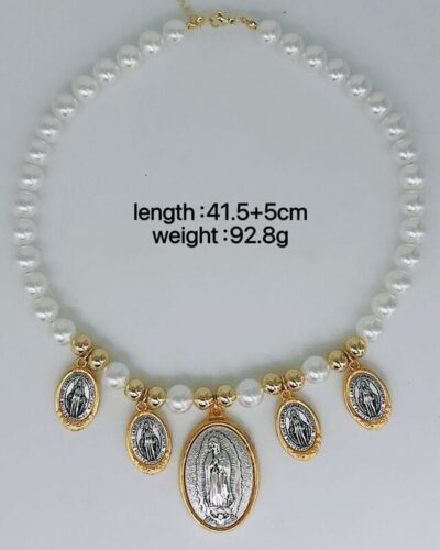 Vintage Chunky Pearl Statement Necklace Jesus Pendant