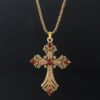 Vintage Chunky Gold Necklace Cross Pendant Punk Style