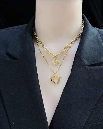 Alternative Ansicht von Vintage Double-Layer Stainless Steel Heart Charm Necklace