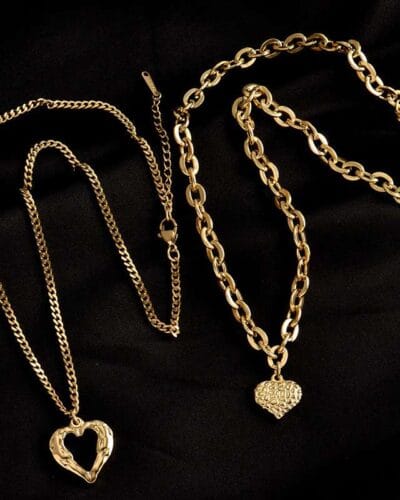 Vintage Double Layer Stainless Steel Heart Charm Necklace 4