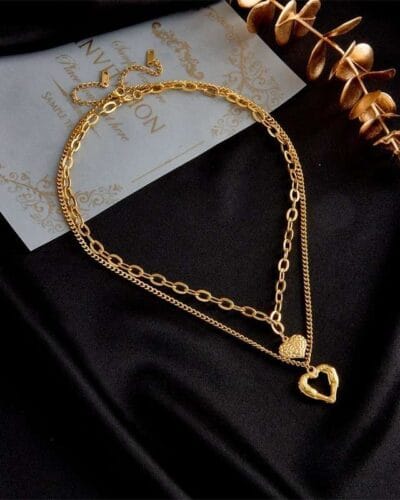 Vintage Double Layer Stainless Steel Heart Charm Necklace 6