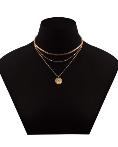 Alternative view of Round Pendant Vintage Floral Necklace with Snake Chain