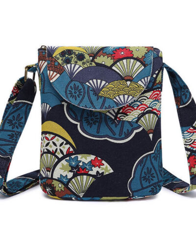 Floral Print Canvas Bucket Bag blue