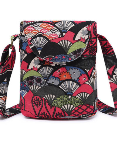Floral Print Canvas Bucket Bag red