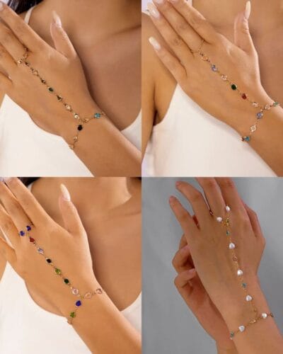 Vintage Heart Diamond Pearl Finger Ring Bracelet Gold