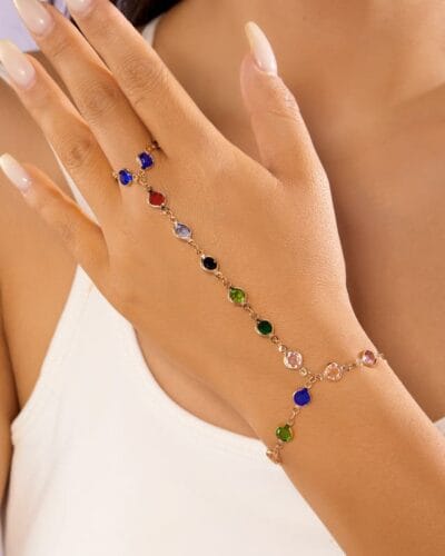 Vintage Heart Diamond Pearl Finger Ring Bracelet Gold