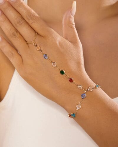 Vintage Heart Diamond Pearl Finger Ring Bracelet Gold