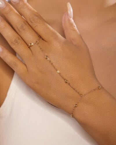 Vintage Heart Diamond Pearl Finger Ring Bracelet Gold