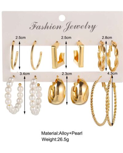 Vaihtoehtoinen näkymä Vintage Hoop Earrings Set with Pearl Wholesale:stä