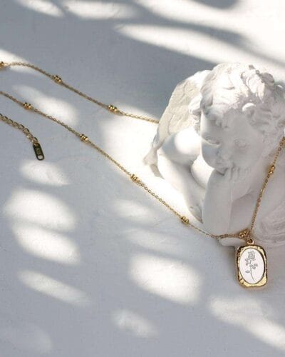 Vintage Mirror Stainless Steel Rose Pendant Necklace for Women 7