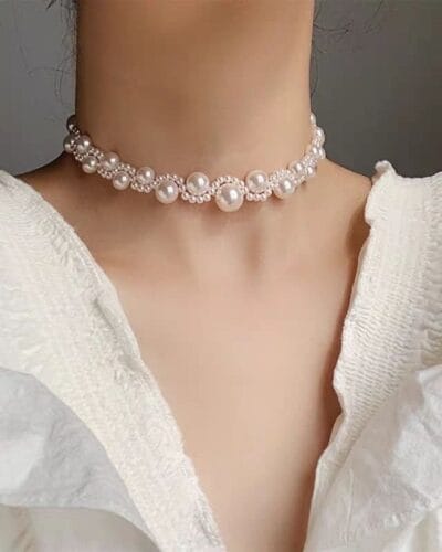 Vintage Pearl Choker Necklace Elegant Court Style