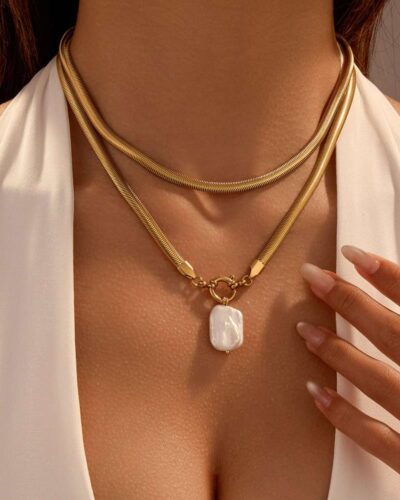 Vintage Snake Chain Chunky Freshwater Pearl Necklace