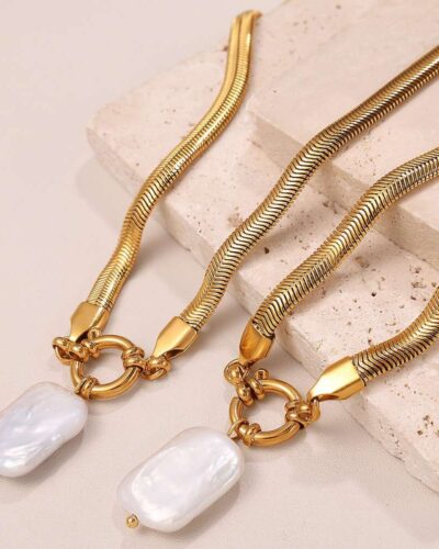 Alternative Ansicht von Vintage Snake Chain Chunky Freshwater Pearl Necklace