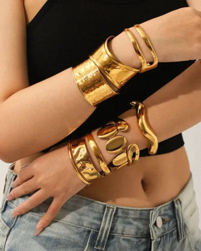 Vintage Stainless Steel Wide Cuff Bracelet for Women Men