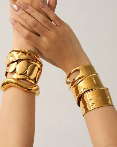 Alternative view of Vintage Stainless Steel Wide Cuff Bracelet for Women Men