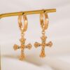 Vintage Textured Dangle Gold Cross Earrings for Women
