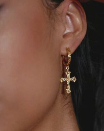 Vintage Textured Dangle Gold Cross Earrings for Women