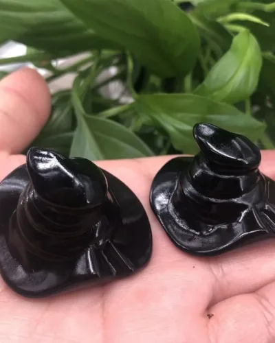 Wizard Hat Black Obsidian Carved Quartz Halloween
