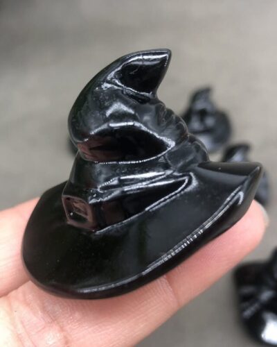 Wizard Hat Black Obsidian Carved Quartz Halloween