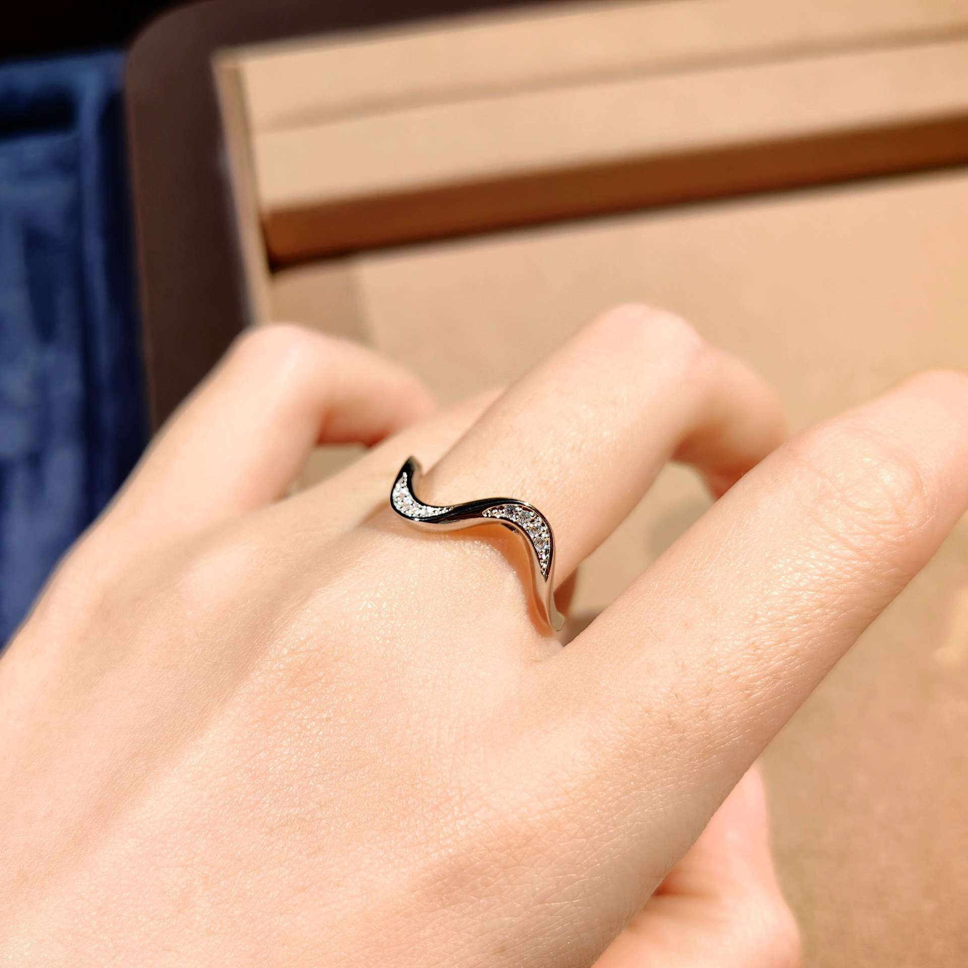 Womens Copper Ring with Wave Design